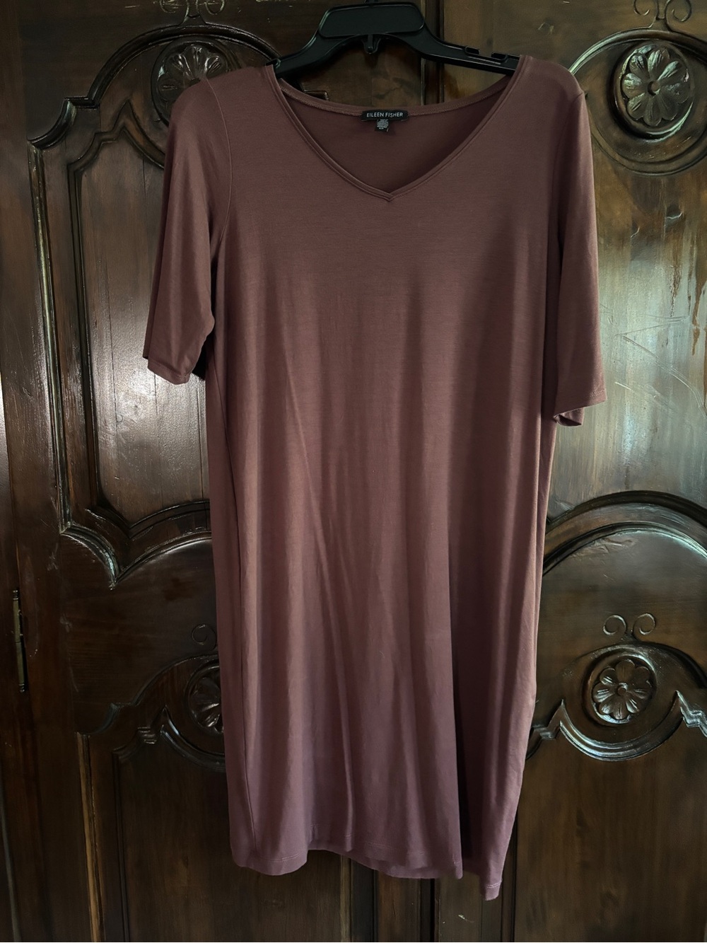 Eileen Fisher Women's V-Neck Short Sleeve Shirt Dress — mauve